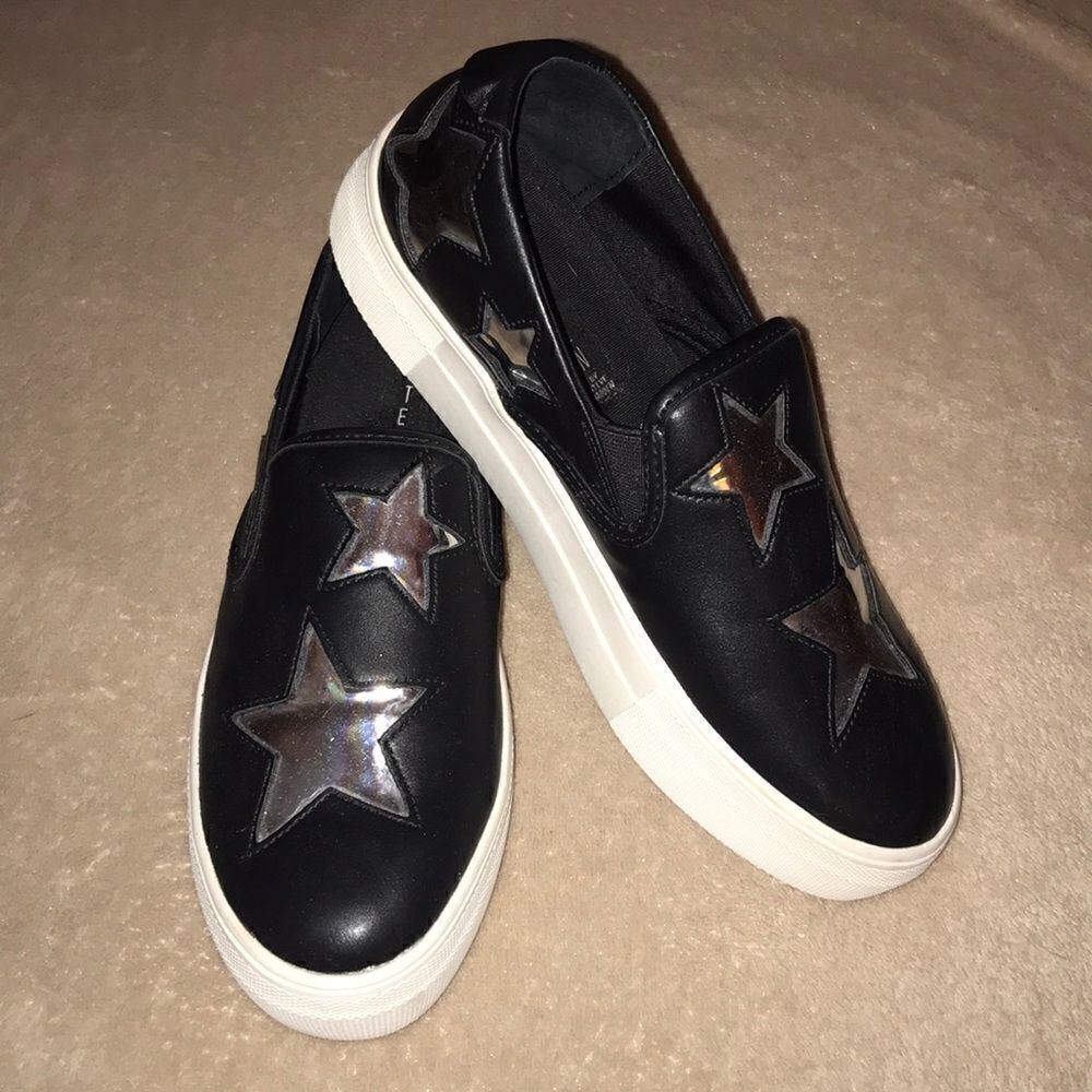 ✨Steven by Steve Madden Black Silver Star slip ons